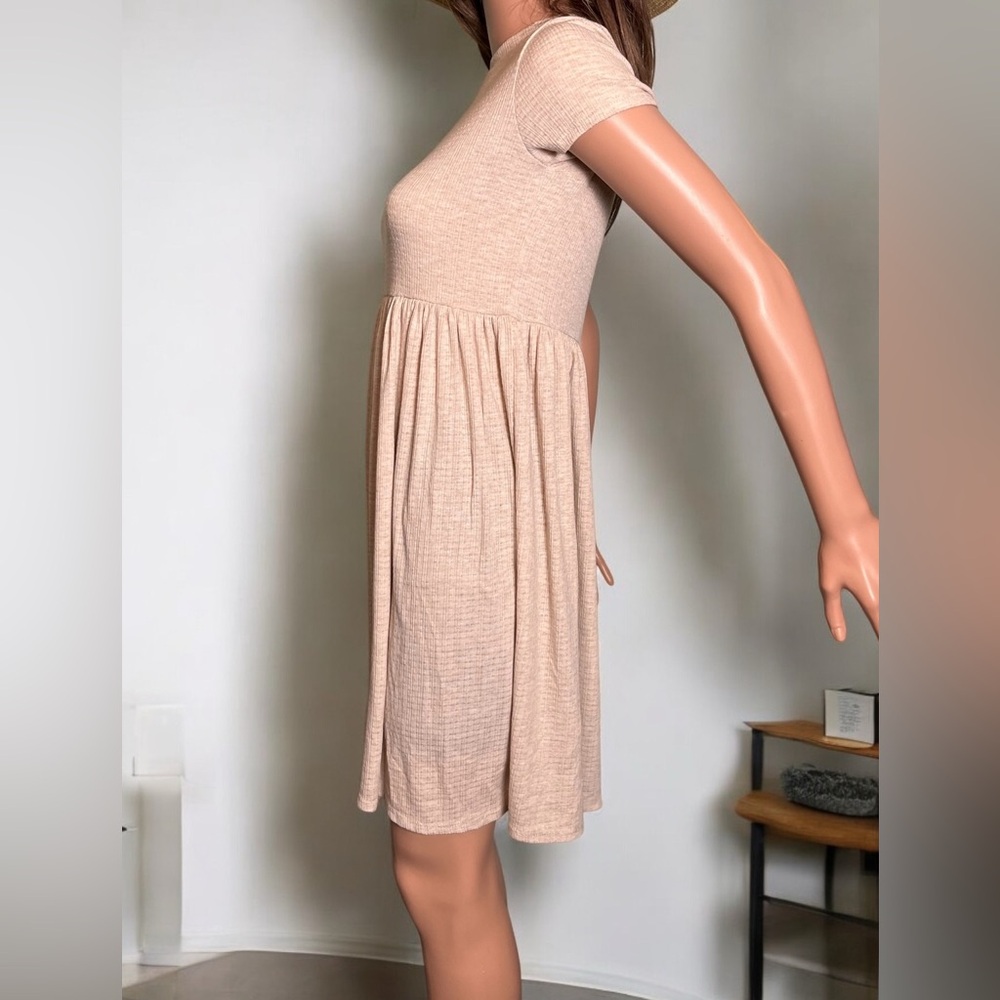 See You Monday - Baby Doll T-Shirt Dress - Tan/Cream - Picture 5 of 11
